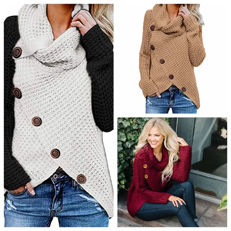 Women's Long-Sleeved Woven Lapel Sweater Tan Winter - Image 27