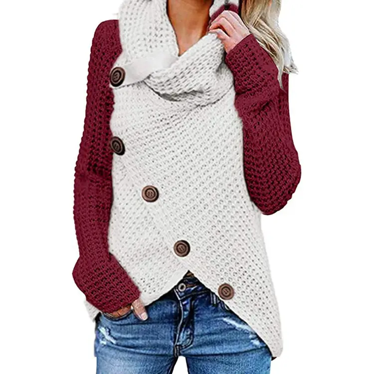 Women's Long-Sleeved Woven Lapel Sweater Tan Winter - Image 29