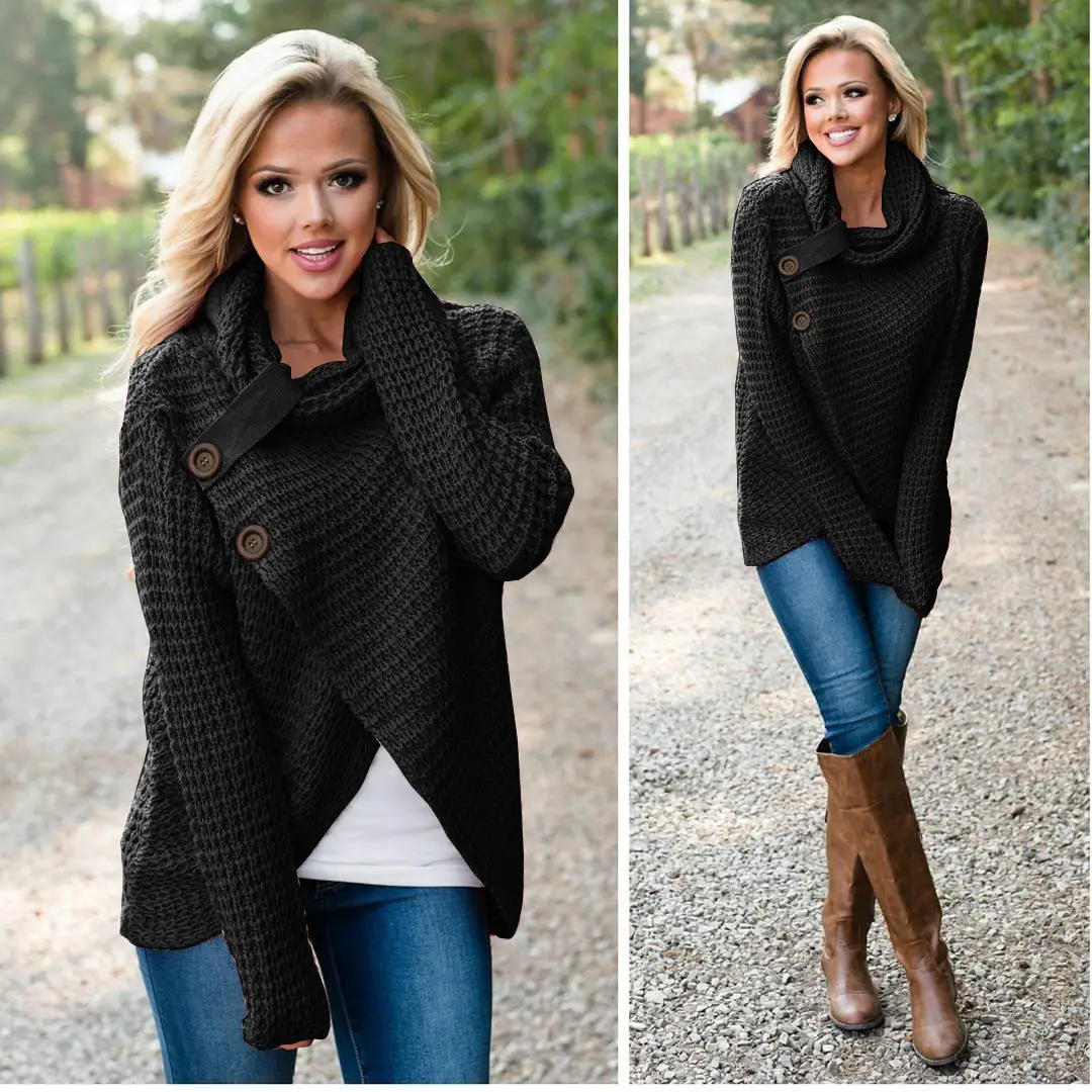 Women's Long-Sleeved Woven Lapel Sweater Tan Winter — feature 12