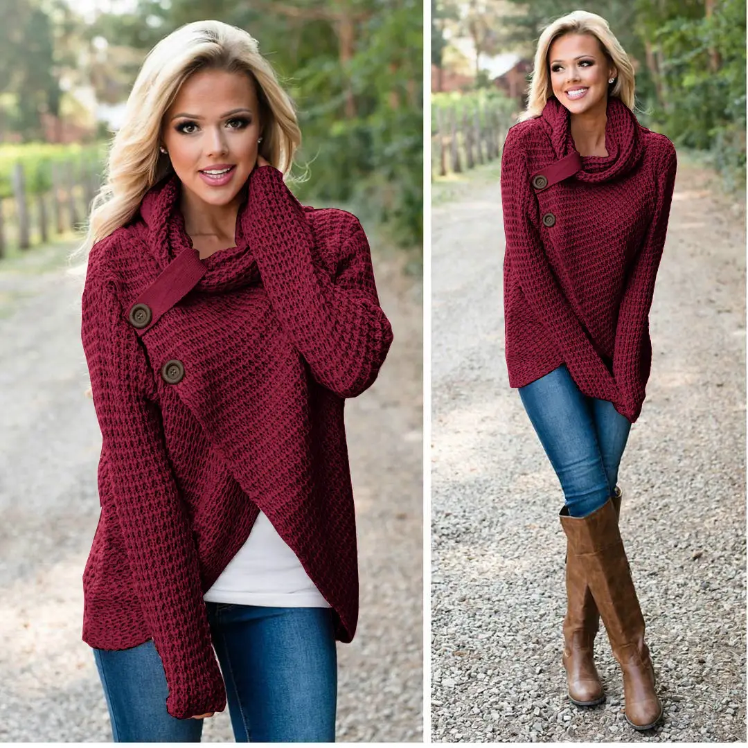 Women's Long-Sleeved Woven Lapel Sweater Tan Winter — feature 15