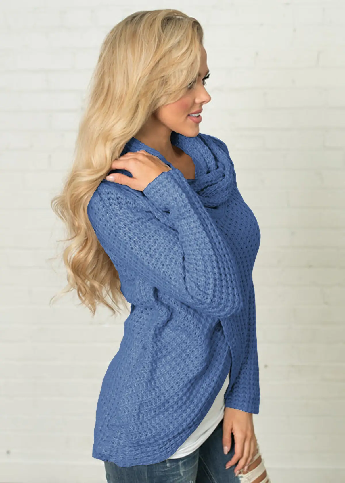Women's Long-Sleeved Woven Lapel Sweater Tan Winter — feature 17