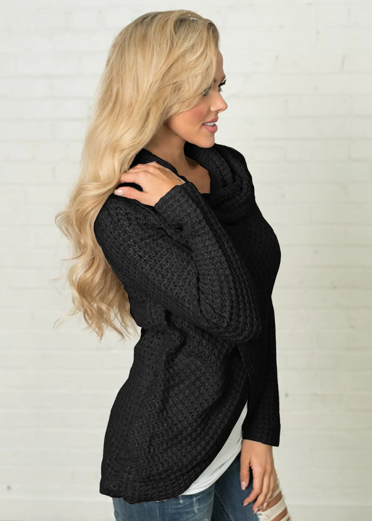 Women's Long-Sleeved Woven Lapel Sweater Tan Winter — feature 25