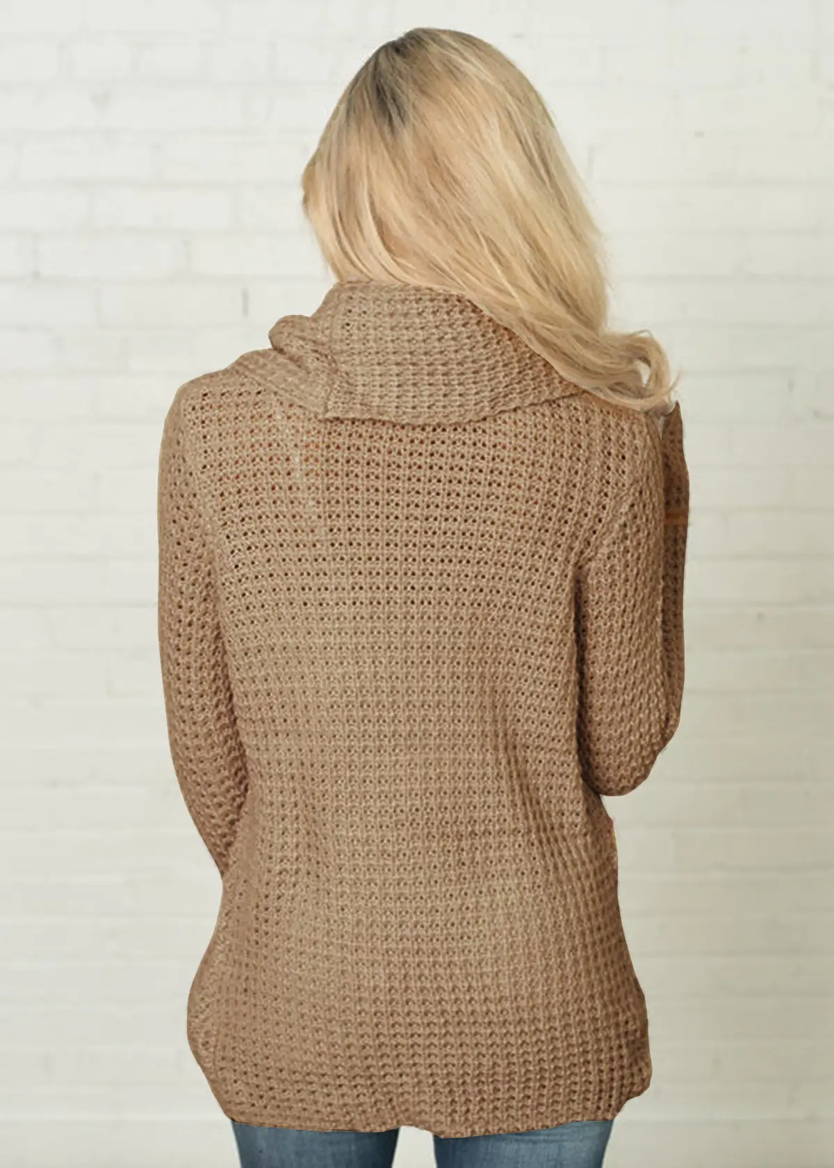 Women's Long-Sleeved Woven Lapel Sweater Tan Winter — feature 29