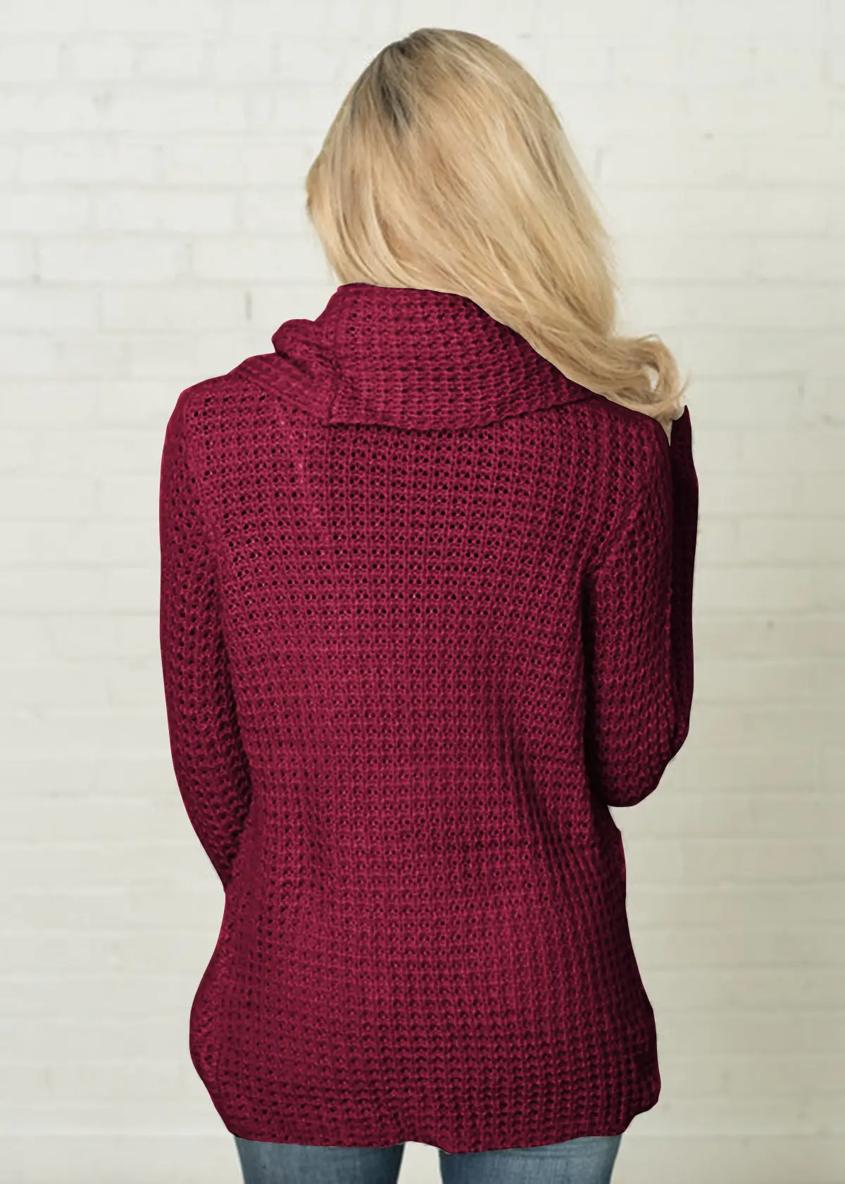 Women's Long-Sleeved Woven Lapel Sweater Tan Winter — feature 35