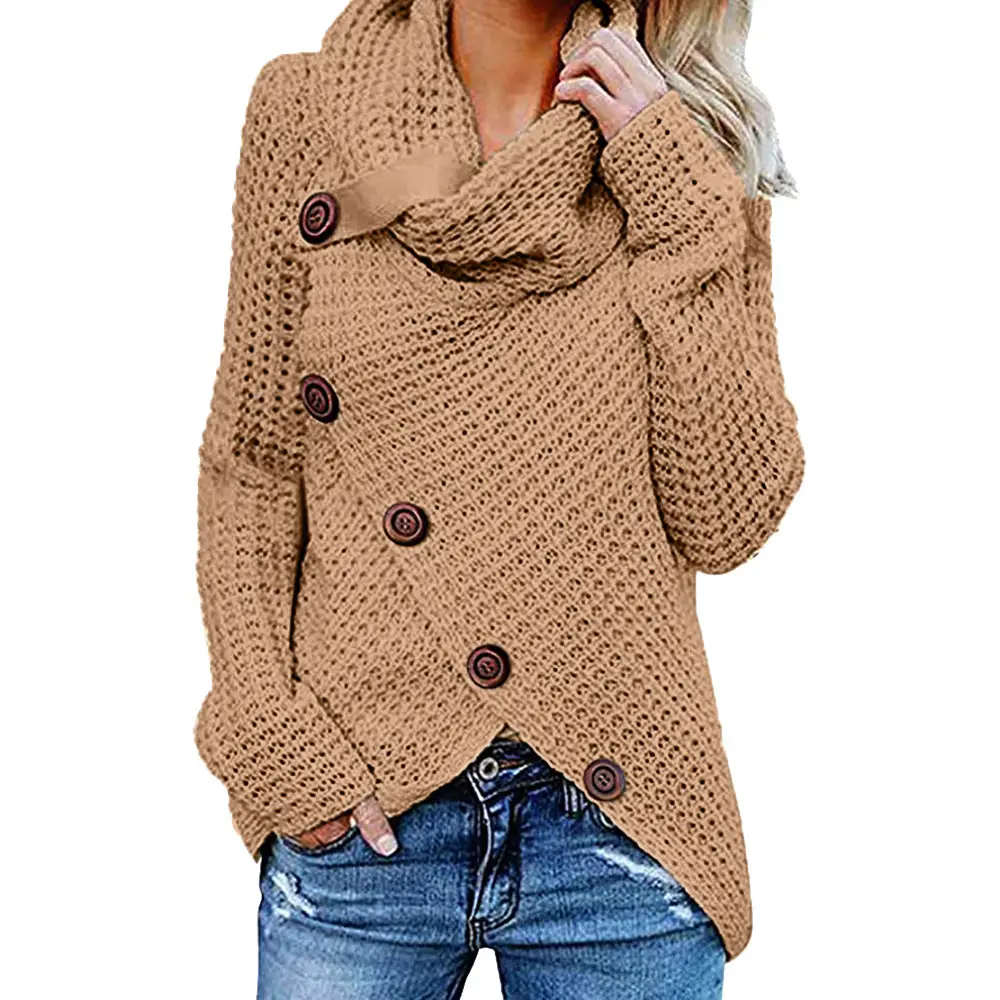 Women's Long-Sleeved Woven Lapel Sweater Tan Winter - Image 11