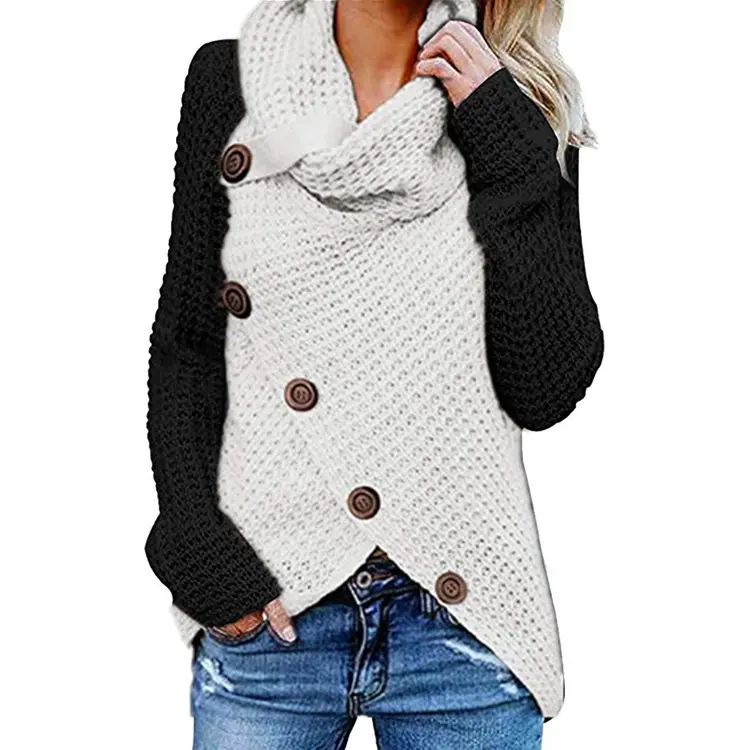 Women's Long-Sleeved Woven Lapel Sweater Tan Winter - Image 19