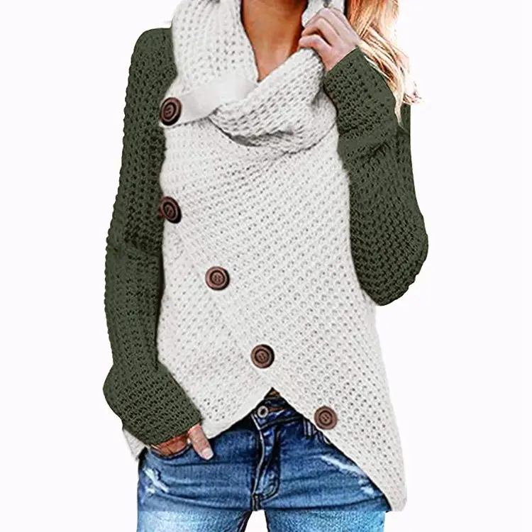 Women's Long-Sleeved Woven Lapel Sweater Tan Winter - Image 20