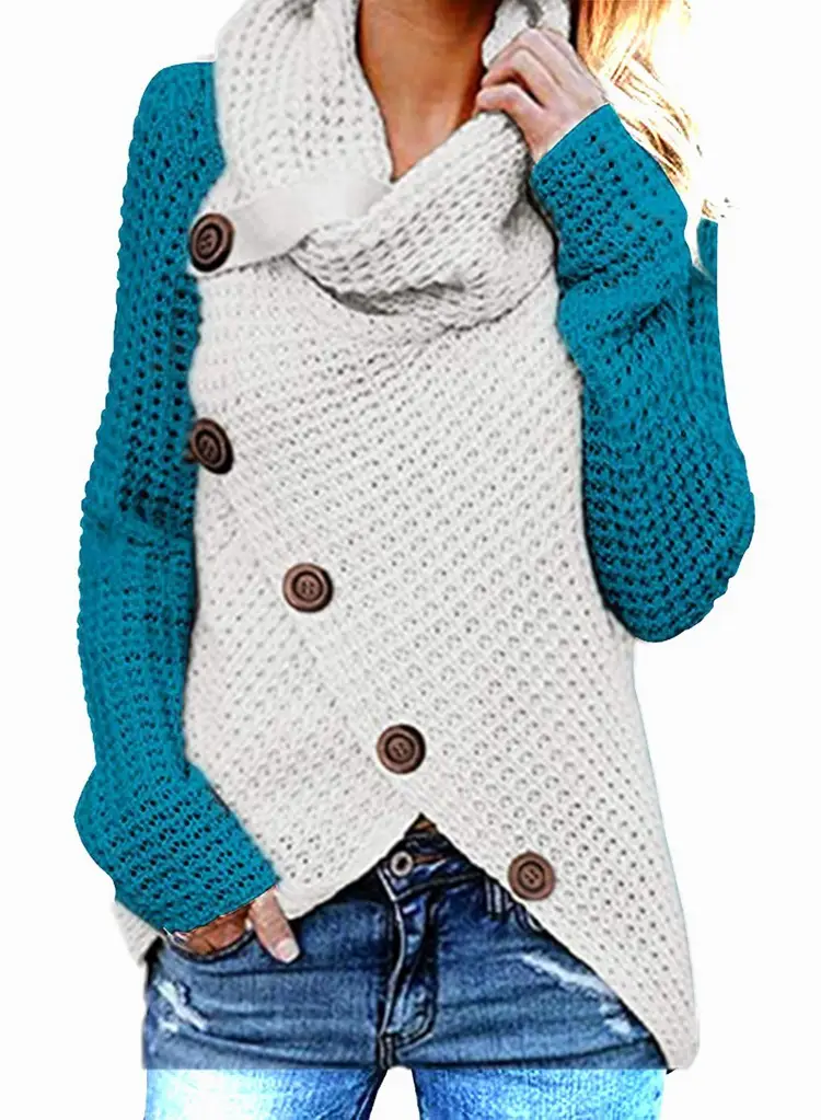 Women's Long-Sleeved Woven Lapel Sweater Tan Winter - Image 23