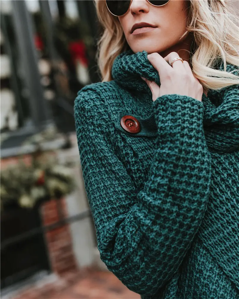Women's Long-Sleeved Woven Lapel Sweater Tan Winter - Image 4