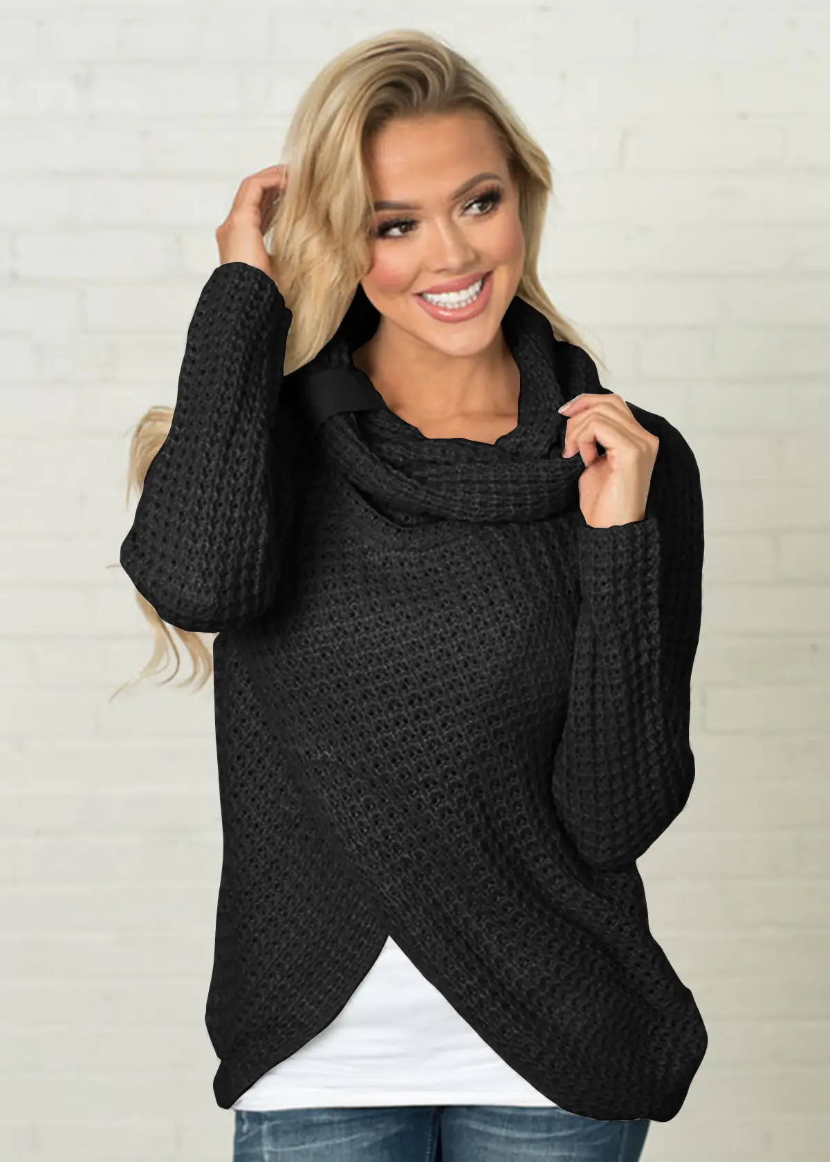 Women's Long-Sleeved Woven Lapel Sweater Tan Winter - Image 7