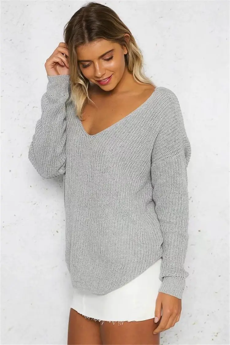 Black Knit V Neck Pullover Top for Women — feature 10