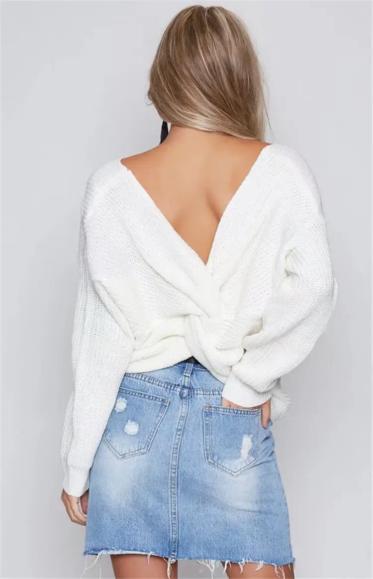 Black Knit V Neck Pullover Top for Women — feature 12