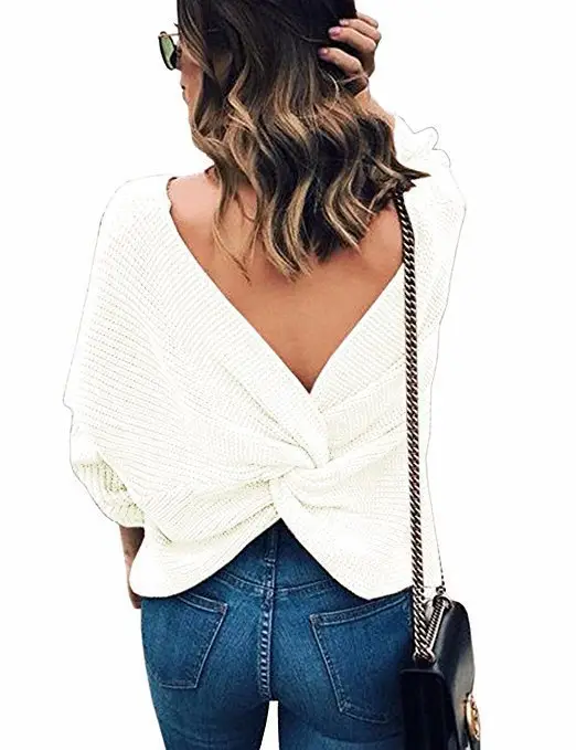 Black Knit V Neck Pullover Top for Women — feature 16
