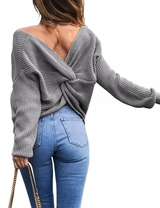 Black Knit V Neck Pullover Top for Women — feature 6