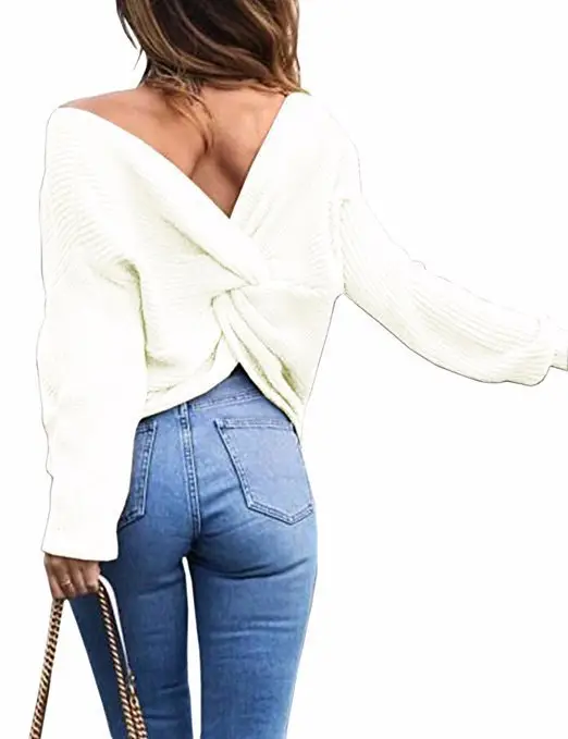 Black Knit V Neck Pullover Top for Women — feature 7