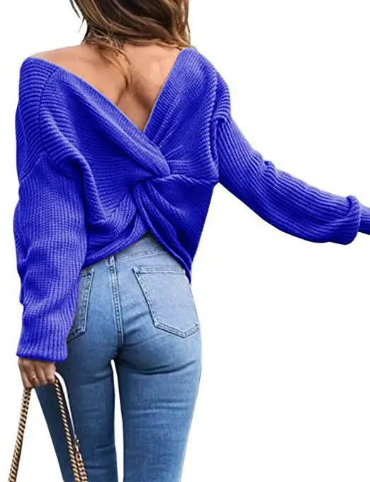 Black Knit V Neck Pullover Top for Women — feature 8