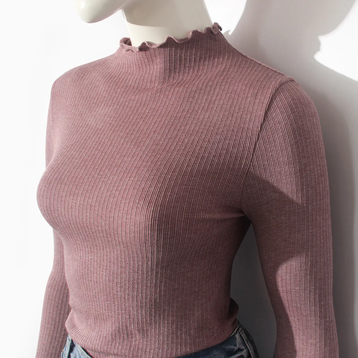 Black Ruffled Turtleneck for Women Winter Warmth