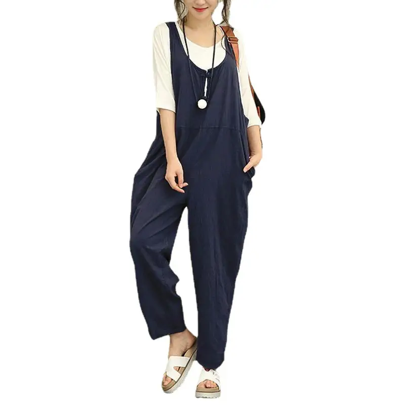 Fat Plus Size Navy Blue Loose Overalls Set - Image 10