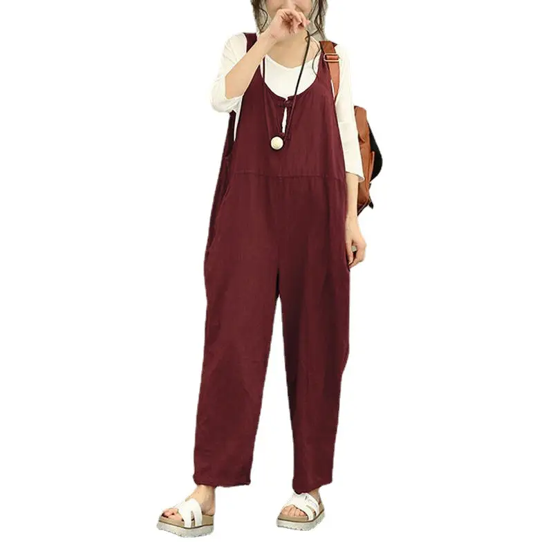 Fat Plus Size Navy Blue Loose Overalls Set - Image 11