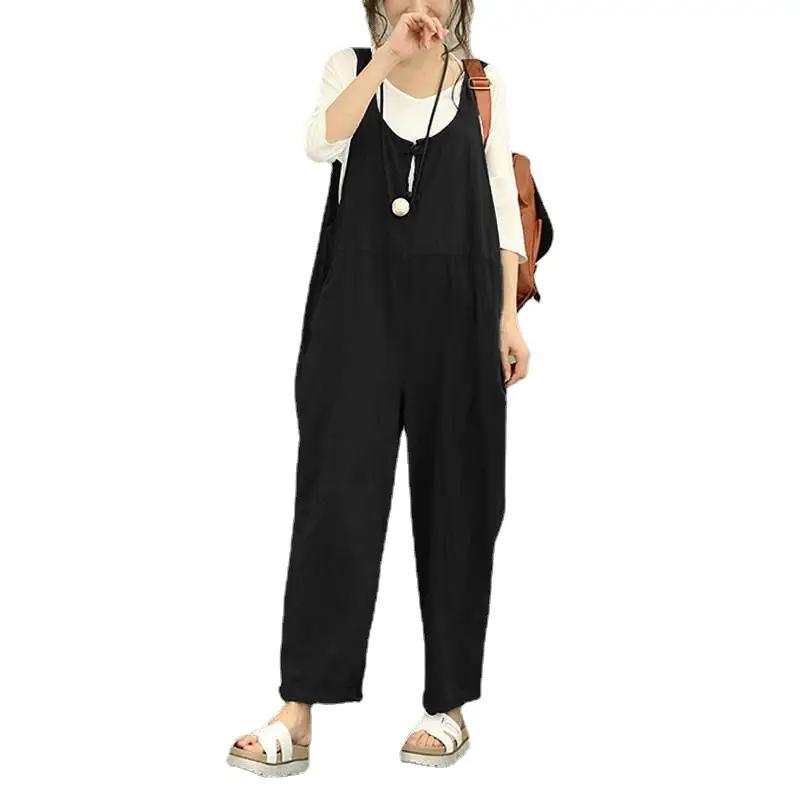 Fat Plus Size Navy Blue Loose Overalls Set - Image 12