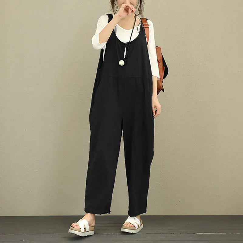 Fat Plus Size Navy Blue Loose Overalls Set - Image 4