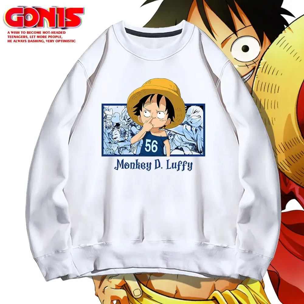 Men's Red Anime Luffy Sweatshirt Round Neck - Image 11
