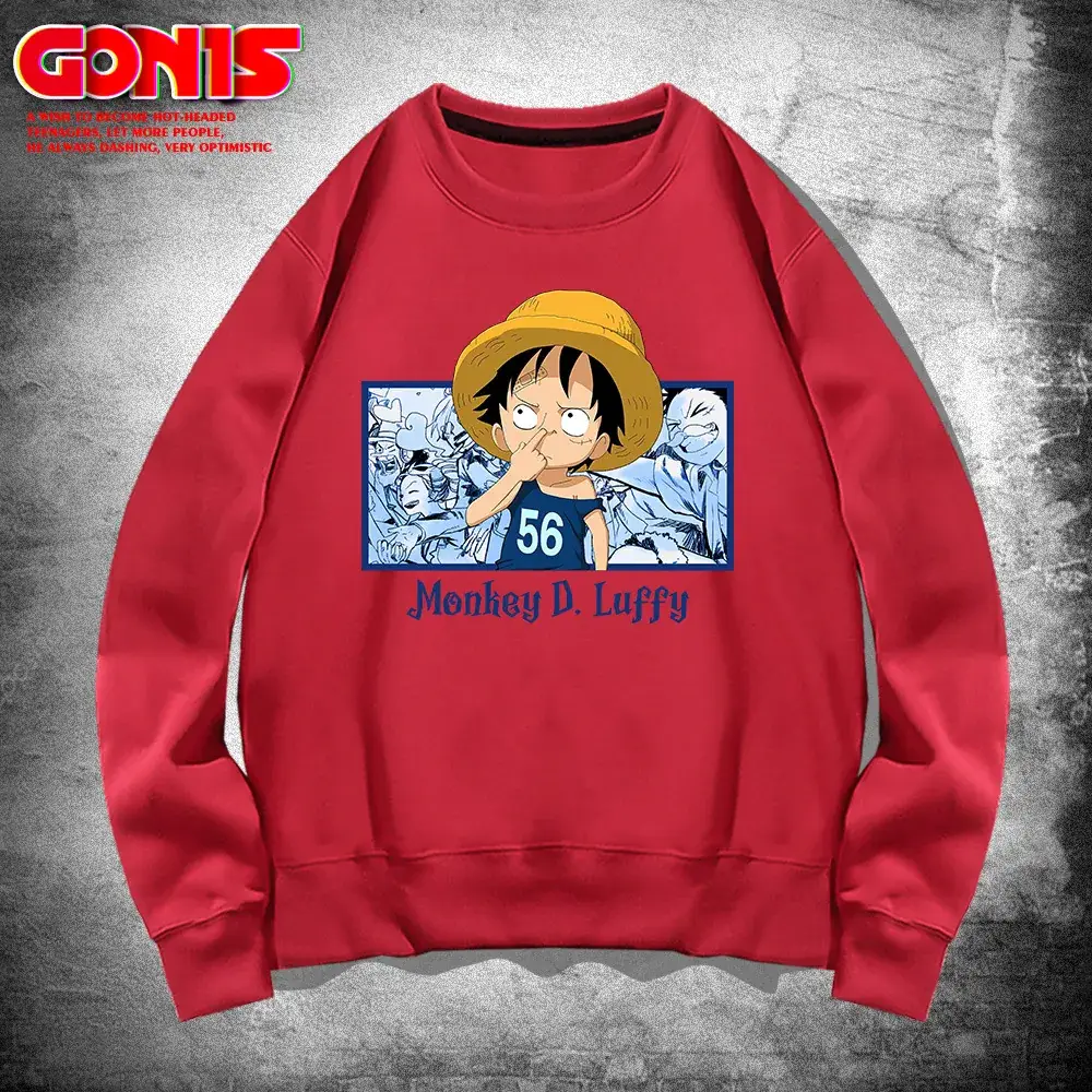 Men's Red Anime Luffy Sweatshirt Round Neck - Image 13