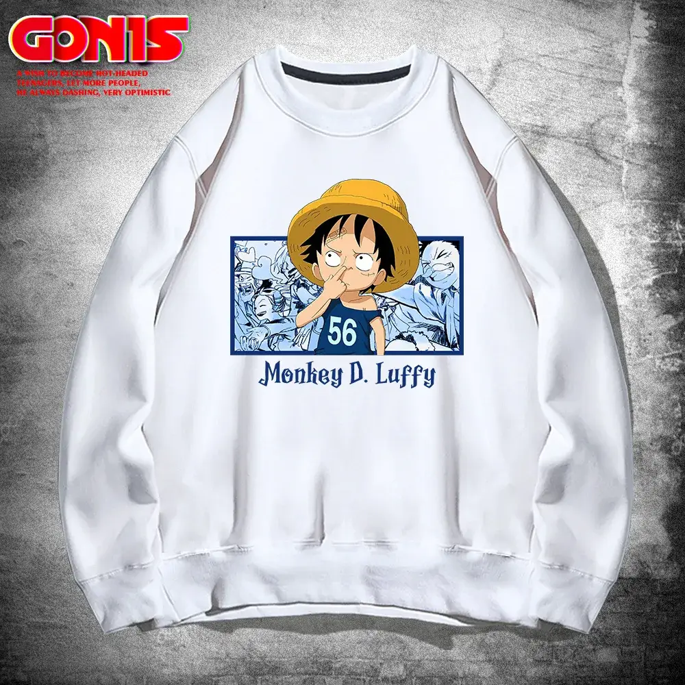 Men's Red Anime Luffy Sweatshirt Round Neck - Image 2