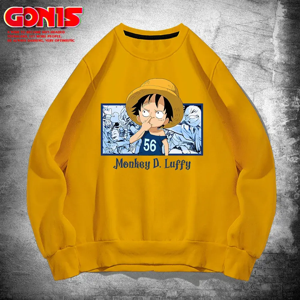 Men's Red Anime Luffy Sweatshirt Round Neck - Image 3