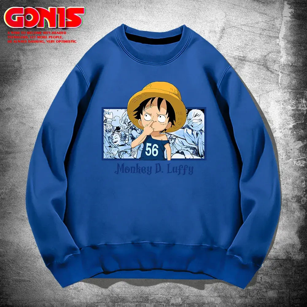 Men's Red Anime Luffy Sweatshirt Round Neck - Image 5