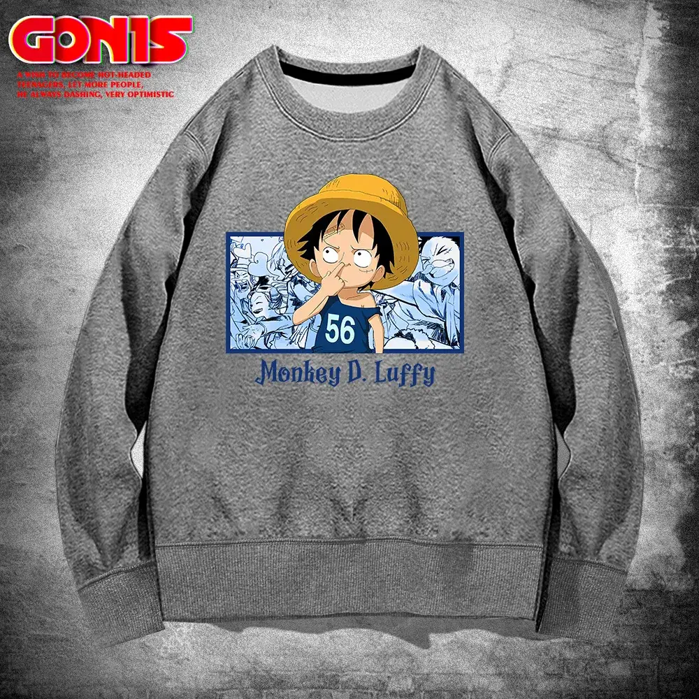 Men's Red Anime Luffy Sweatshirt Round Neck - Image 6
