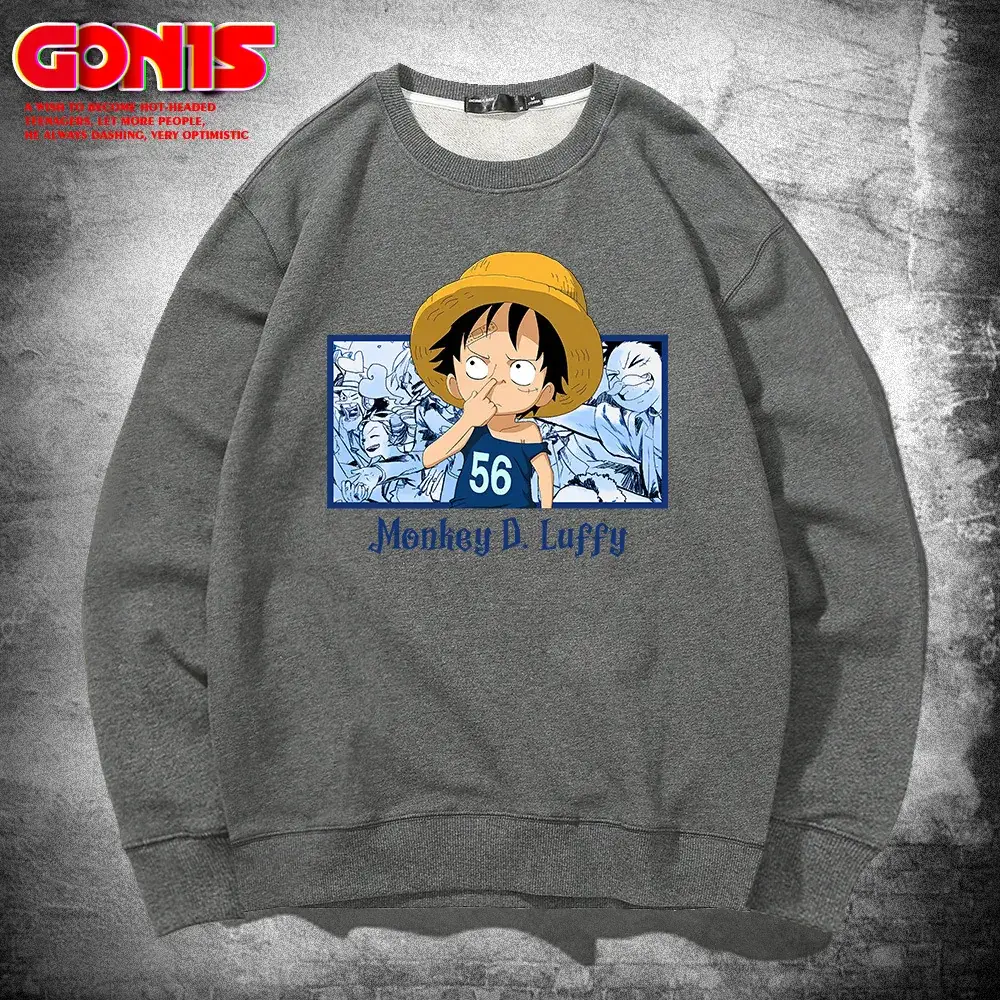 Men's Red Anime Luffy Sweatshirt Round Neck - Image 8
