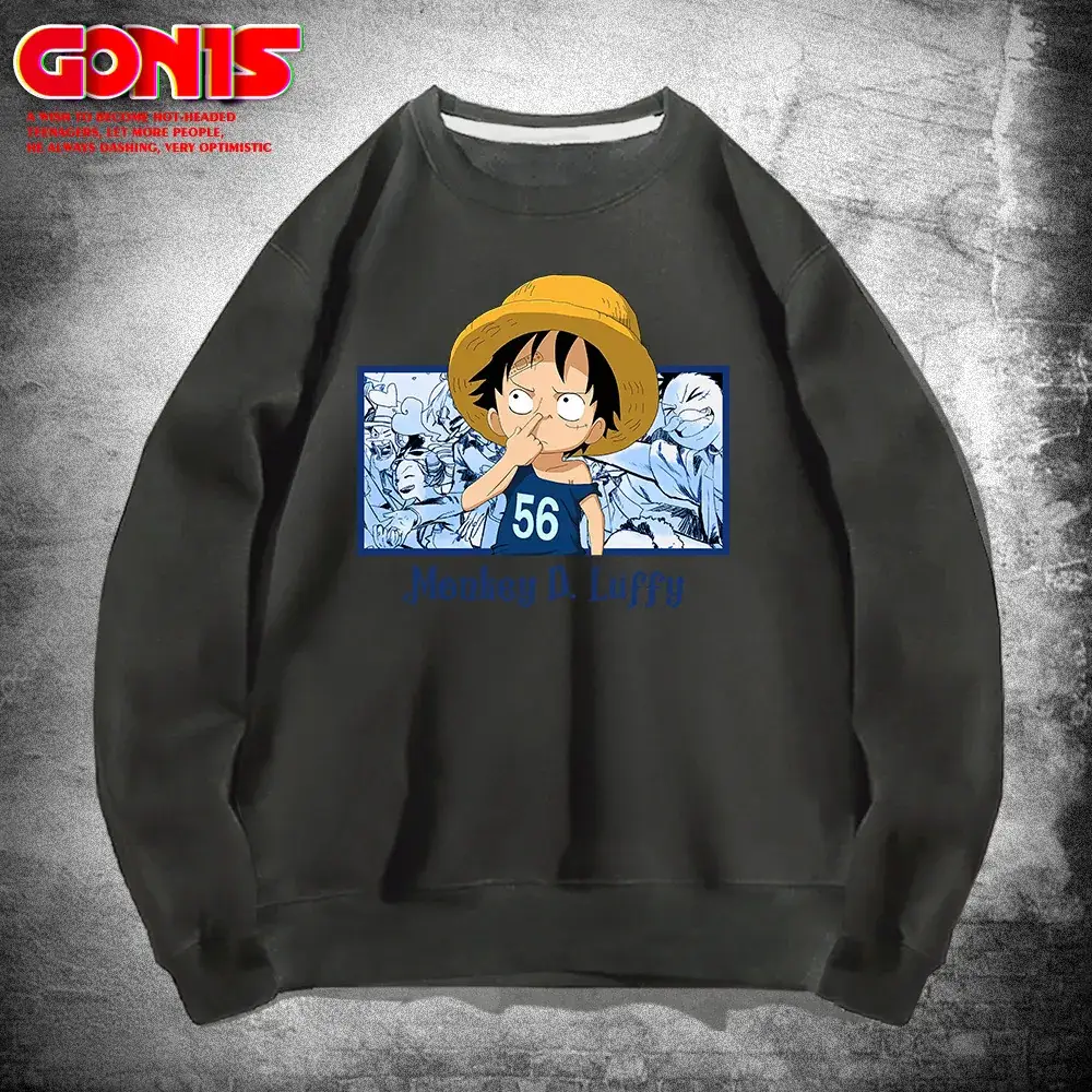 Men's Red Anime Luffy Sweatshirt Round Neck - Image 9