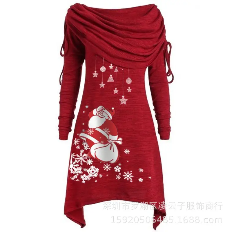 Women 2021 Long Sleeve Santa Snowflake Tunic S-5XL - Image 7