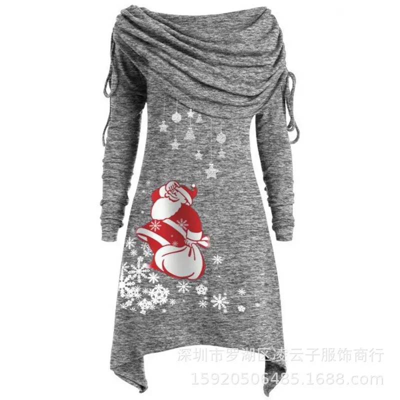 Women 2021 Long Sleeve Santa Snowflake Tunic S-5XL - Image 2
