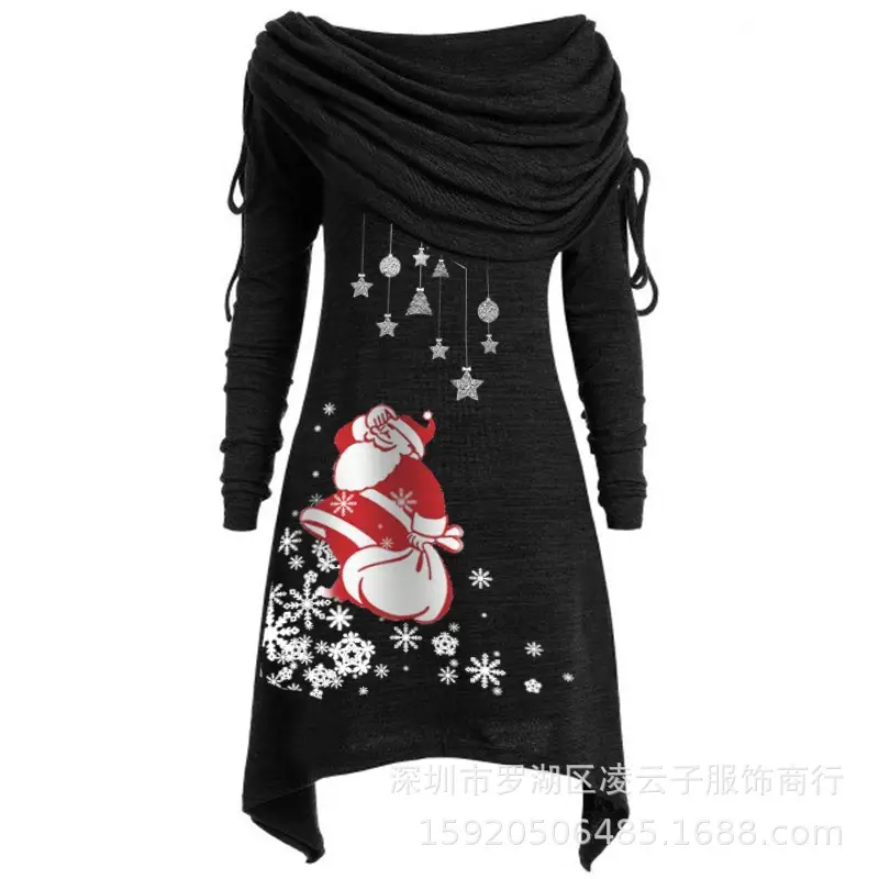 Women 2021 Long Sleeve Santa Snowflake Tunic S-5XL - Image 3