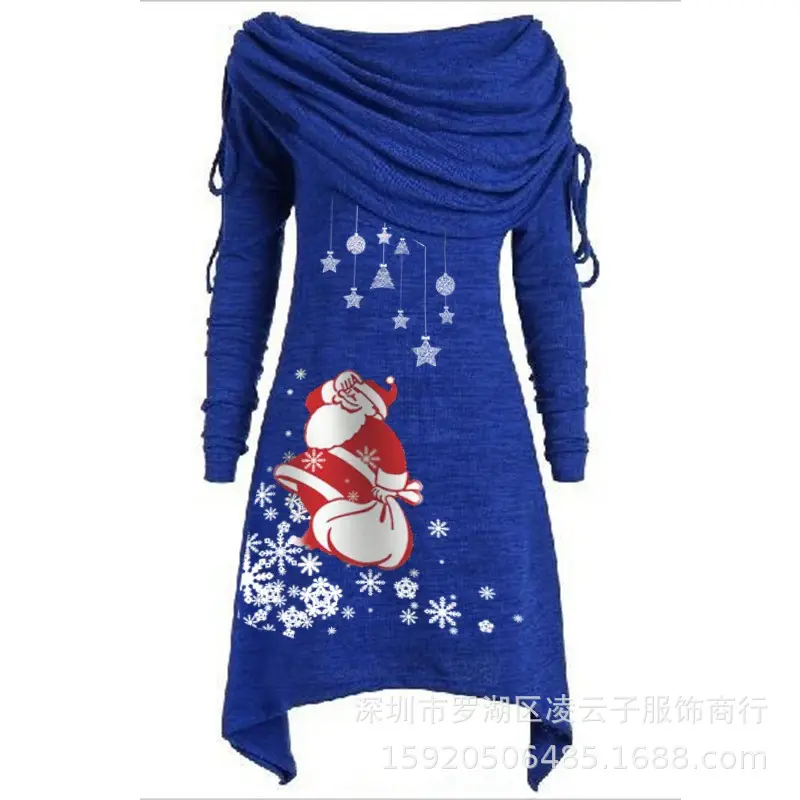Women 2021 Long Sleeve Santa Snowflake Tunic S-5XL - Image 4
