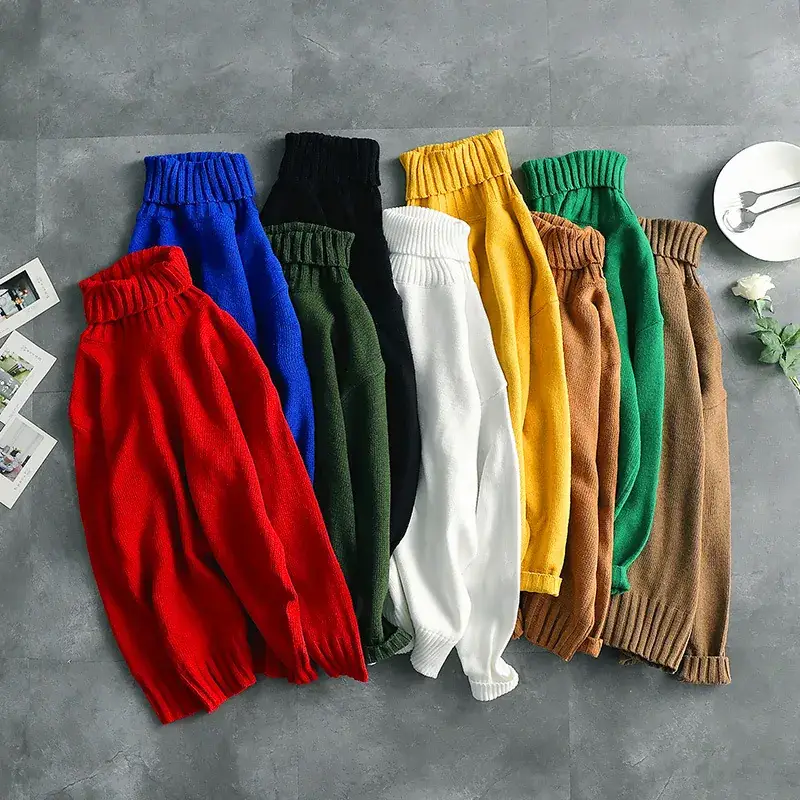 Korean Style Men's Turtle Neck Sweater Long Sleeve Brown - Image 10