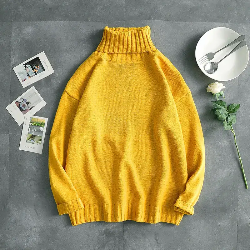 Korean Style Men's Turtle Neck Sweater Long Sleeve Brown - Image 11