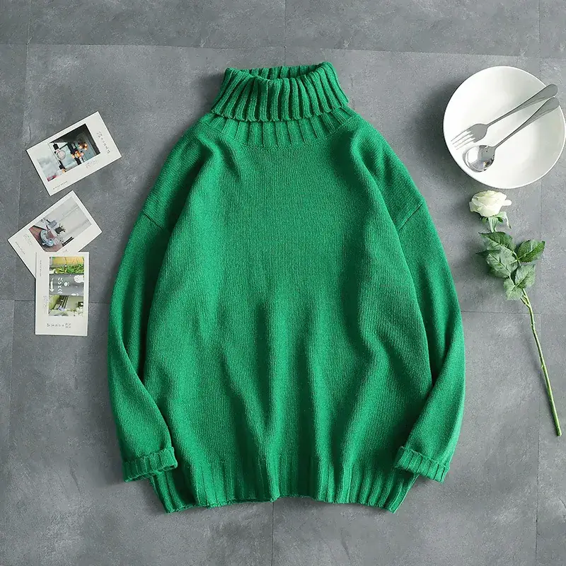 Korean Style Men's Turtle Neck Sweater Long Sleeve Brown - Image 2