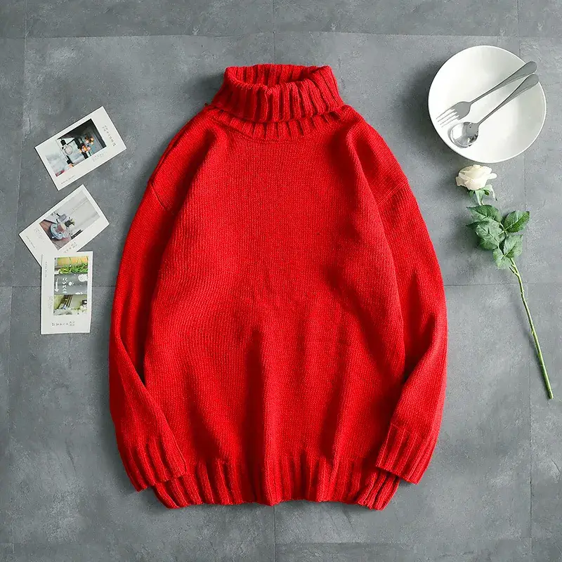 Korean Style Men's Turtle Neck Sweater Long Sleeve Brown - Image 6