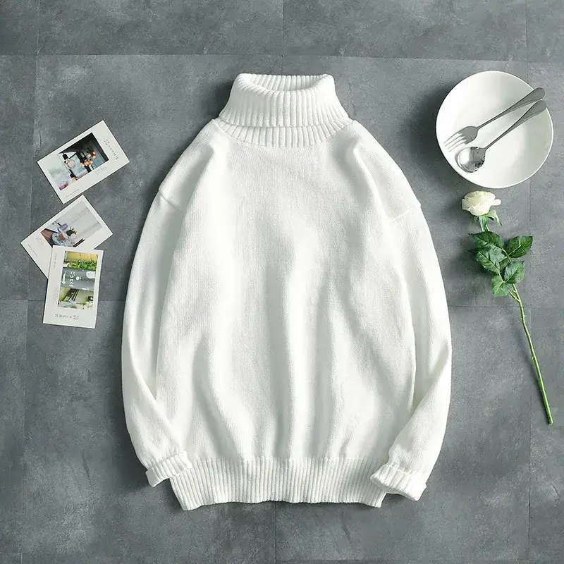 Korean Style Men's Turtle Neck Sweater Long Sleeve Brown - Image 7