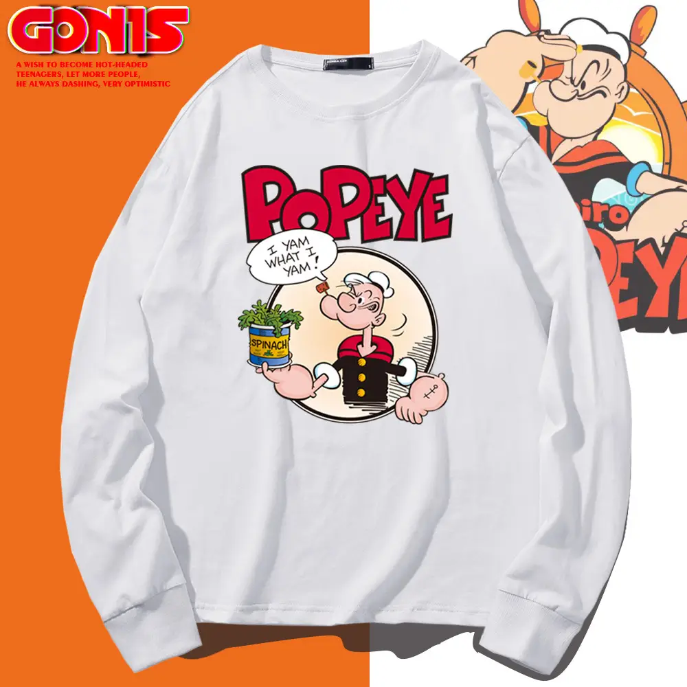 Men Popye Cartoon Long Sleeve T-Shirt Black