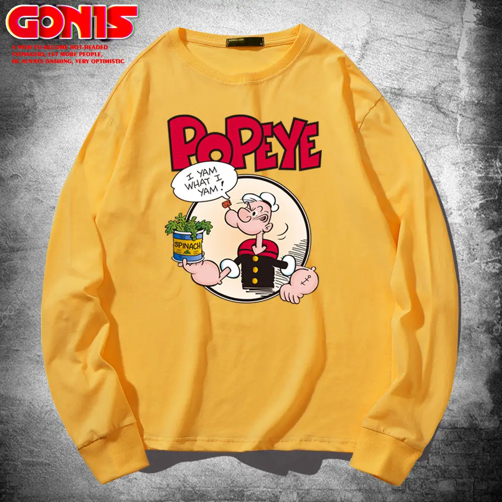 Men Popye Cartoon Long Sleeve T-Shirt Black