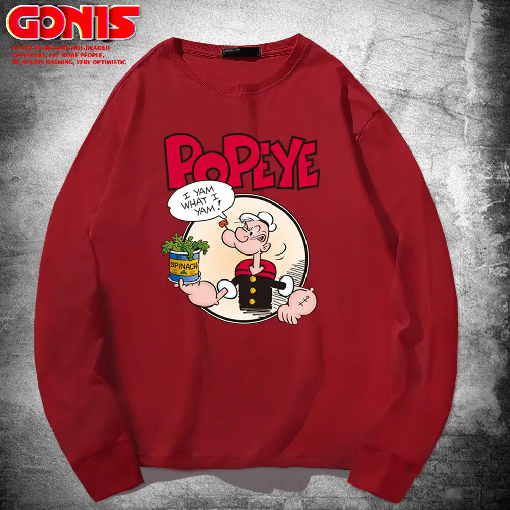 Men Popye Cartoon Long Sleeve T-Shirt Black