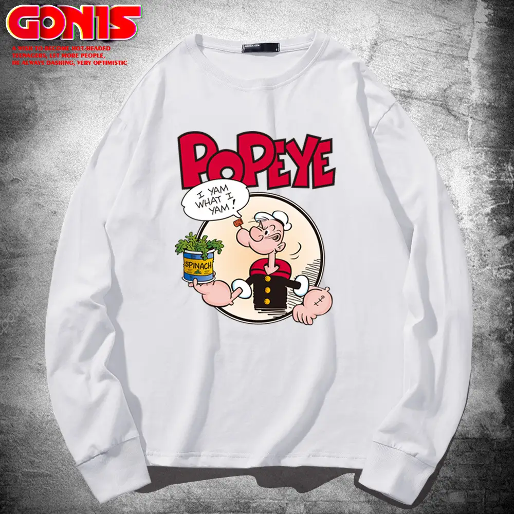 Men Popye Cartoon Long Sleeve T-Shirt Black