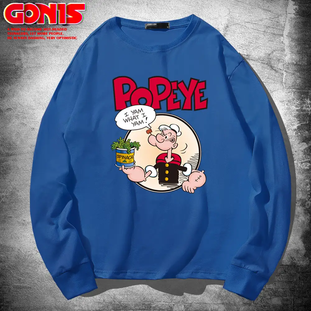 Men Popye Cartoon Long Sleeve T-Shirt Black