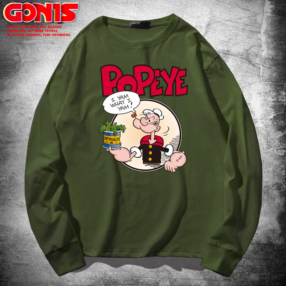 Men Popye Cartoon Long Sleeve T-Shirt Black