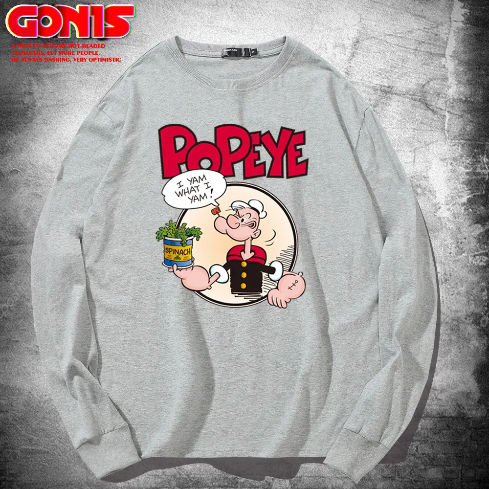 Men Popye Cartoon Long Sleeve T-Shirt Black