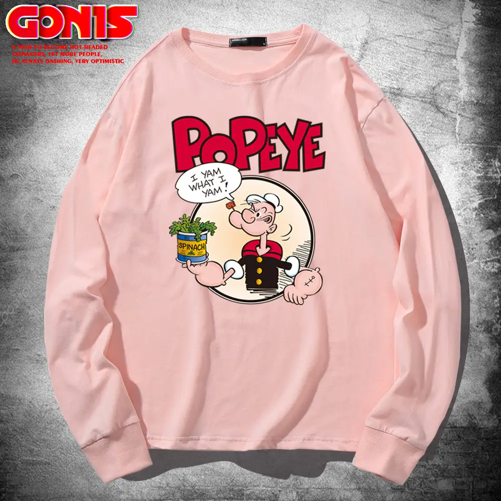 Men Popye Cartoon Long Sleeve T-Shirt Black